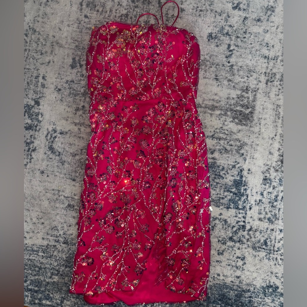 Pink Sequin Dress with Lace Up Back